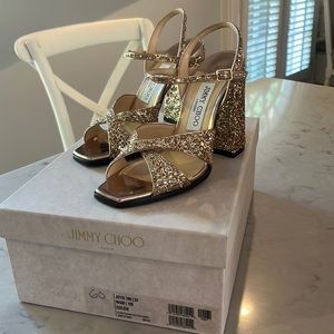 Jimmy Choo gold glitter heels